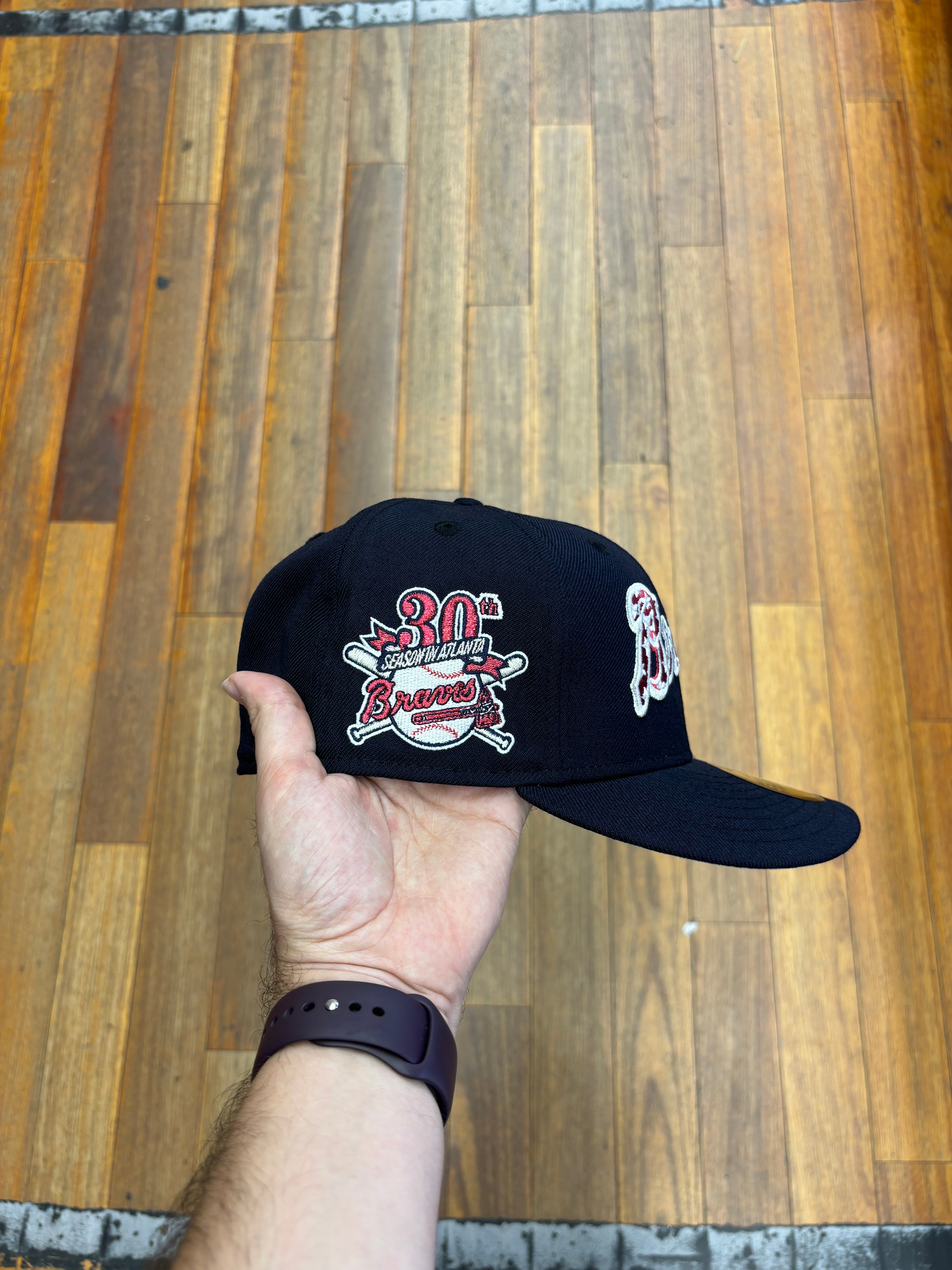 Atlanta Braves All Navy Stars Script Logo Silver outline 30Th